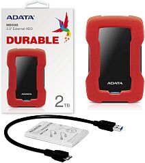 Внешний жесткий диск Portable HDD 2TB ADATA HD330 (Red), Silicone, USB 3.2 Gen1, 133x89x16mm, 190g